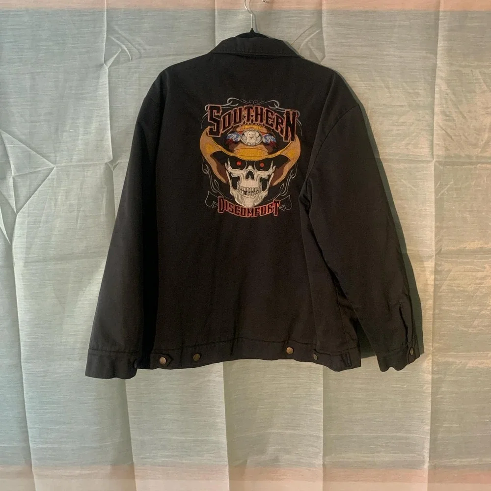Hot Leathers Mens XXL Black Biker Jacket Skull Patch Southern Discomfort Moto